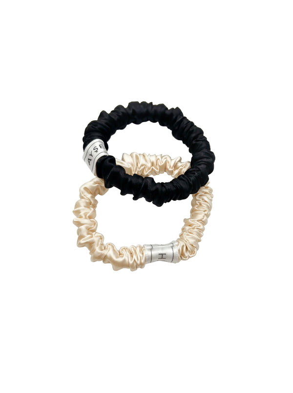 Silk Scrunchies - Schwarz & Champagner